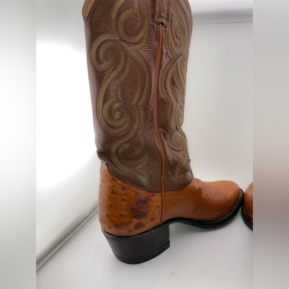 Vintage Tony Lama Exotic Ostrich Quill Western Cowboy Boots 8 D Made in USA - Picture 6 of 14
